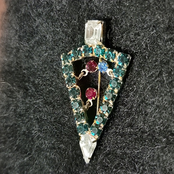 Christmas Tree Holiday Green Red Blue Clear Faux Stones Gold Tone Brooch Pin - Picture 11 of 16